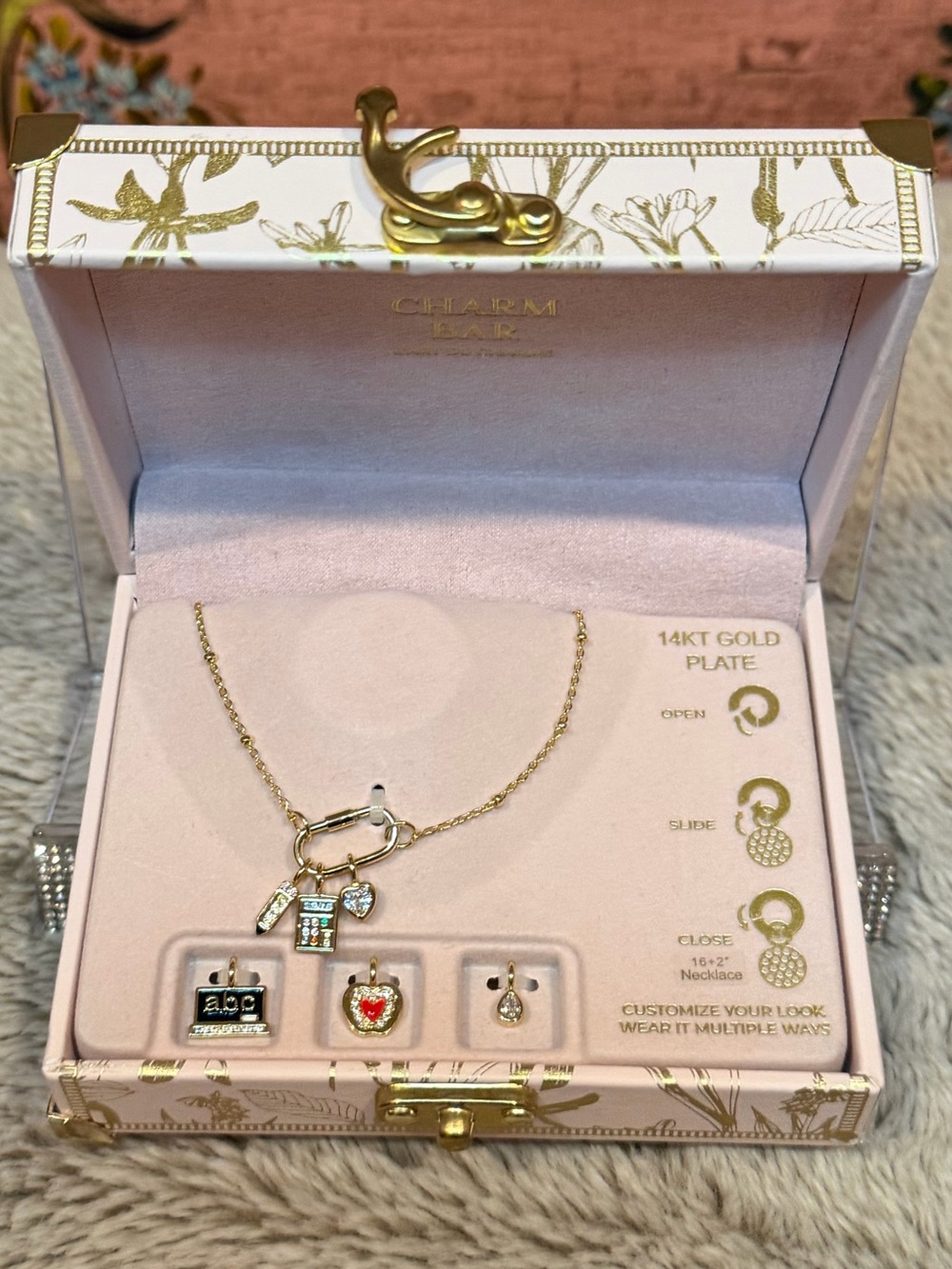Charm Bar 14KT Gold Plated Charm Necklace Set